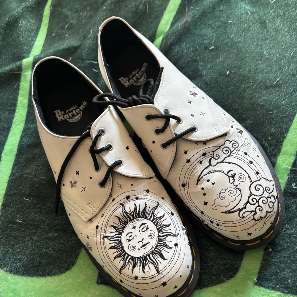 Dr. Martens White Leather Sun & Moon Derby Shoes